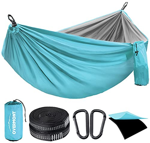 Overmont Doppelschichtige Hängematte TÜV-Zertifiziert Camping Hängematten, 400kg Tragfähigkeit, 270 x 140 cm aus Nylon Atmungsaktiv für Outdoor Reisen Garten