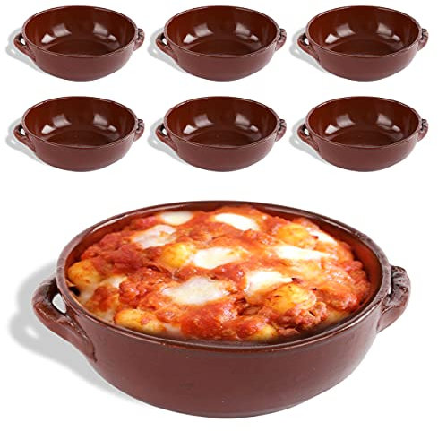 kasalingo 6 Tegami in coccio monoporzione da Forno 14 Cm, terrine di Terracotta Che esaltano Il Sapore Naturale dei cibi, Ciotole in Terracotta per zuppe, Pasta al Forno 100% Made in Italy.