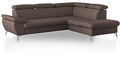Mivano Ecksofa Gisele / Eckcouch mit Schlaffunktion, Stauraum, Armteilfunktion und Kopfteilverstellung / 256 x 83 x 209 / Kunstleder, Dunkelbraun