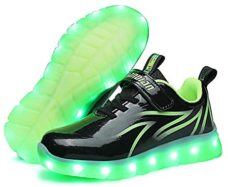 Girls' Fashion Trainers Leuchtender Schuh mit wiederaufladbarem USB-Ladegerät für Jungen Mädchen Kleinkinder (Schwarz Grün,26)