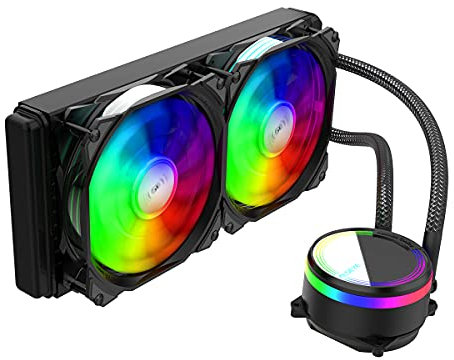 ALSEYE M240 Liquid CPU-Kühler, ARGB AIO CPU-Flüssigkeitskühler mit 240 mm Kühler und zwei 120 mm Max Series ARGB & PWM-Lüftern (schwarz)