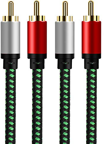 Cavo Audio RCA 2M Oro-Placcato, 2 Maschio a 2 Maschio, Stereo Con PVC Sgusciato e Nylon Treccia, per CD, DVD, Home Theater, TV, Altoparlanti, Amplificatori