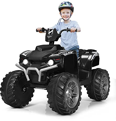 GOPLUS 12V Kinder Elektroquad, Batteriebetriebenes Auto mit LED-Scheinwerfern, Musik, Hupe, USB, Bluetooth, Radio, Langsamer Start, Hohe/Niedrige Geschwindigkeit, Quad Motorrad (Schwarz)