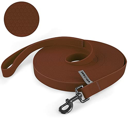 Wolfone Schleppleine für Hunde,15m Braun wasserdichte Lange Rückruf Hundeleine mit Anti-Rutsch-Griff, Heavy Duty robuste Ausbildung Hundeleine für Outdoor-Aktivitäten