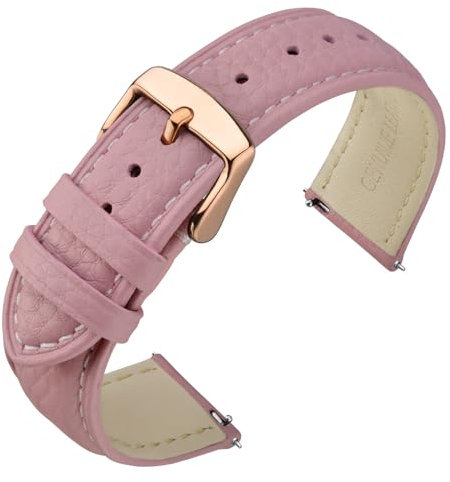 ANNEFIT Uhrenarmband 20mm Leder mit Edelstahl Roségold Schnalle, Schnellverschluss Armband mit Weich Gepolstert für Herren Damen (Rosa)