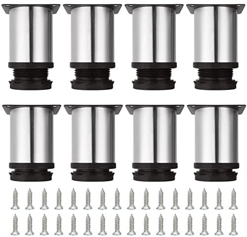 STARVAST 8er Set Edelstahl Möbelfüße Höhe 80MM, Ø50 mm, Möbelfüße Verstellbar, Runde Tischfuß Verstellbar Sofafuß, für Möbel, Schrank Tischbeine, Einstellbare Höhe 0-10 MM