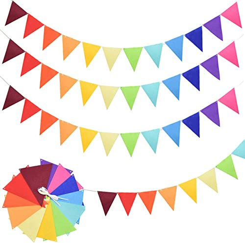 Wimpelkette Outdoor, Filz Wimpelkette Regenbogen Wimpel Banner 48 Stück Wimpelkette Kinderzimmer Regenbogenfarbene Filzwimpel Für Kinderzimmer, Wimpelkette Outdoor, Girlande Geburtstag