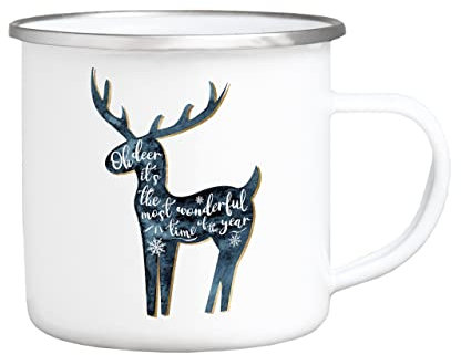 Emaille Becher Tasse - Oh deer - It's the most wonderful time Weihnachten Christmas Weihnachtszeit Hirsch Elch Teetasse Teebecher