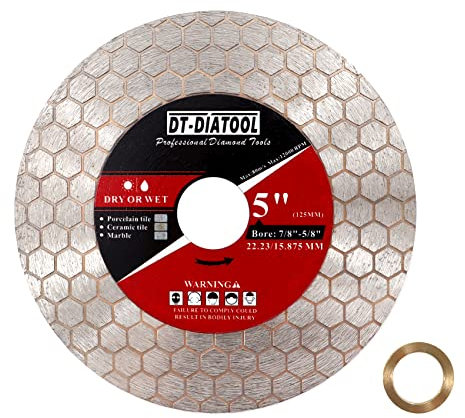 DT-DIATOOL Disque Diamanté pour Carrelage 125mm pour Porcelaine Céramique Marbre Granit Pierre Artificielle Quartz - Double Face Lame de Scie Diamantée avec Motif Hexagonal