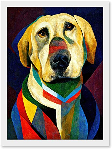 Doppelganger33 LTD Kandinsky's Dog Abstract Multi-Coloured Oil Painting Artwork Framed Wall Art Print A4