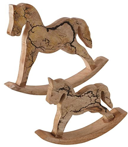 BOLTZE 2tlg Set Deko-Aufsteller Percha Schaukelpferd I H 17cm & 28cm I Deko-Figur aus Mango-Holz I Weihnachts-Deko Pferd I Wohnzimmer, Esstisch I Advents-Dekoration zum Hinstellen I Christmas X-Mas
