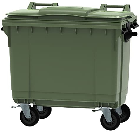 ESE France Conteneur Poubelle à déchets 4 roues - 660L - Robuste et Professionnel - 100% Recyclé - Vert - Fabriqué en France
