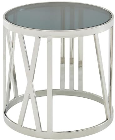 FineBuy Beistelltisch 45x45x44 cm Anstelltisch Glas Metall, Kleiner Sofatisch Rund, Wohnzimmertisch Couch Modern, Couchtisch Hoch