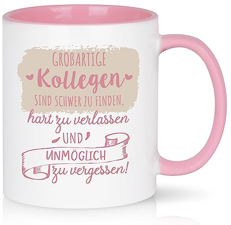 Abschiedsgeschenk für Kollegen Jobwechsel Tasse, 11oz Abschied Tasse Geschenk Kollegen Abschiedsgeschenk Jobwechsel, Kaffeetassen mit Spruch - Großartige Kollegen sind schwer zu finden, Rosa 320ML