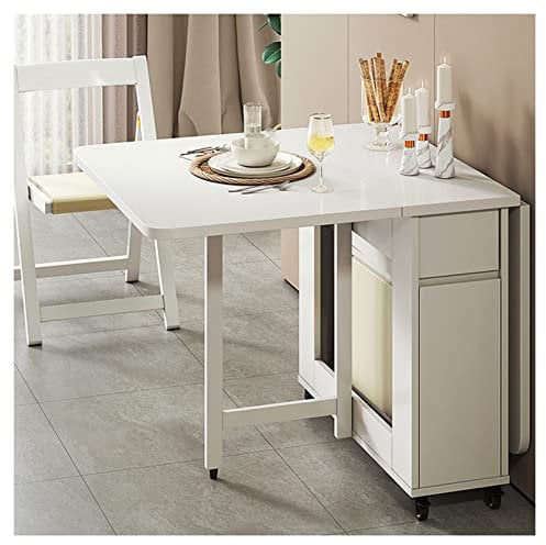 REOTEL Juego de Mesa y sillas Plegables, Mesa de Comedor de Madera Maciza y sillas con 4 sillas, Mesa de Hojas de caída para Cocina Comedor Sala de Estar,Blanco