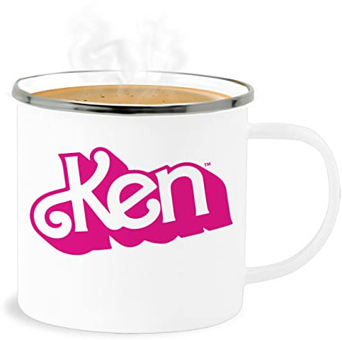 Emaille Becher Blechbecher - Barbie Tasse - Ken Logo - 300 ml - Weiß Silber - tassen