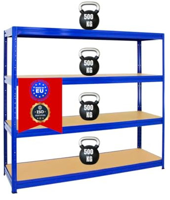 PROREGAL Schwerlastregal Dino Extra Breit 180x180x60 cm Fachlast 500kg Blau, Kellerregal, Lagerregal, Weitspannregal 60 cm tief