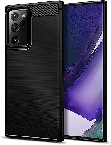 Qiinogow Hülle Kompatibel mit Samsung Galaxy Note 20 Ultra, Ultradünne Handyhülle Mit Stoßdämpfung, Schutzhülle aus Kohlefaser-TPU (Schwarz)