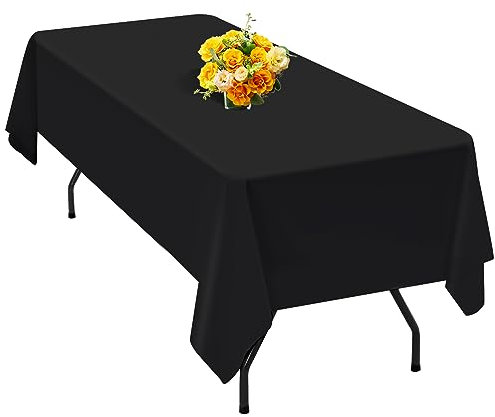 1 Packung Schwarze Polyester-Tischdecke für 1,8 m große rechteckige Tische, 153 x 260 cm Polyester-Stoff-Tischdecke, knitterfrei, waschbar, für Hochzeit, Geburtstag, Party, Bankett-Dekoration