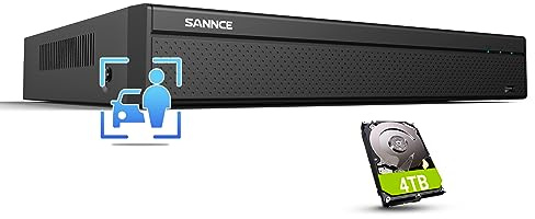 SANNCE 16CH 4K PoE NVR Überwachungssystem Rekorder mit 4TB, 16 Kanal Videoüberwachung für 8MP/5MP/4MP/1080P IP Kamera Outdoor Überwachung, Videorekorder mit Bewegungs-/Fahrzeugerkennung