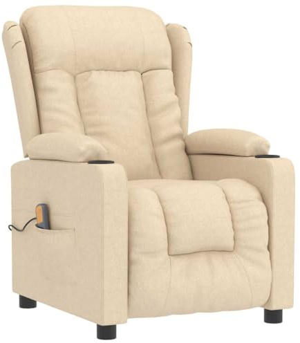 vidaXL Massagesessel, Verstellbar Sessel mit Heizung, Relaxsessel mit Liegefunktion Vibrationsfunktion, Fernsehsessel Liegesessel, Creme Stoff