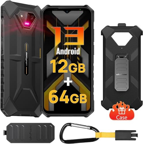 Ulefone Armor X13 Telephone Portable Incassable, 6320mAh Batterie,12Go+64Go/SD 256Go,Smartphone Incassable Android 14, 50MP+24MP Nocturne Vision, 6,52 HD+, 4G Dual SIM/Face ID/GPS/NFC/2Ans Garantie