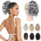 REECHO Pferdeschwanz Haarverlängerung, 23 cm Kurze lockige gewellte Haarklammer Haarteil Pferdeschwänze Haarverlängerungen Haarteile für Frauen Ponytail Extension - Den grauen mit weiß Enden
