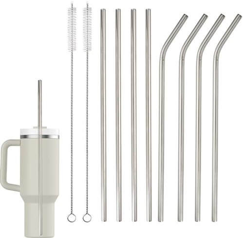 Magiho Pailles Réutilisables, Paquet de 8 Pailles en Acier Inoxydable 304, Pailles en Acier Inoxydable de 31 cm de Long avec Brosse de Nettoyage, Pailles en Acier Inoxydable pour Bouteilles