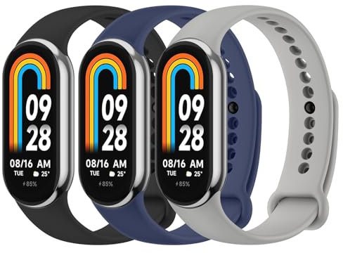 Oumida 3 Pièces Colorée Bracelet Compatible avec Xiaomi Mi Band 8, Sport Silicone Souple Bracelet pour Xiaomi Mi Band 8, Noir+Bleu marine+Gris