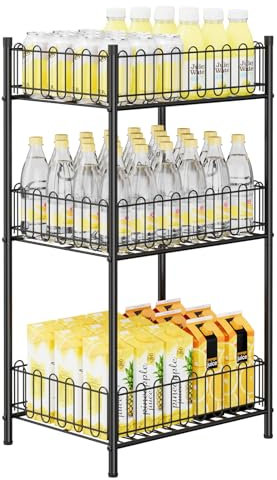 OYEAL Water Bottle Holder Rack 3 Tier Soda Drink Organizer Vertical Metal Food Storage Shelf for Kitchen Countertop Pantry, Can Storage Organizer for Pantry