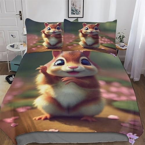 PAZZK Eichhörnchen Bettwäsche Premium Atmungsaktive Angenehme Bettbezüge, Mit Reißverschluss Bettdeckenbezug, 2teilig Bettbezug + Kissenbezug Single (135x200cm)