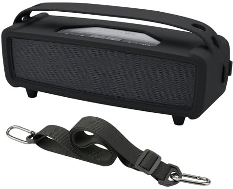 TXEsign Silicone Case Cover for Bose SoundLink Mini II Speaker, Travel Carrying Protective Pouch w Shoulder Strap Handle Anti-dust Plug for Bose SoundLink Mini (Black)(Speaker Not Included)