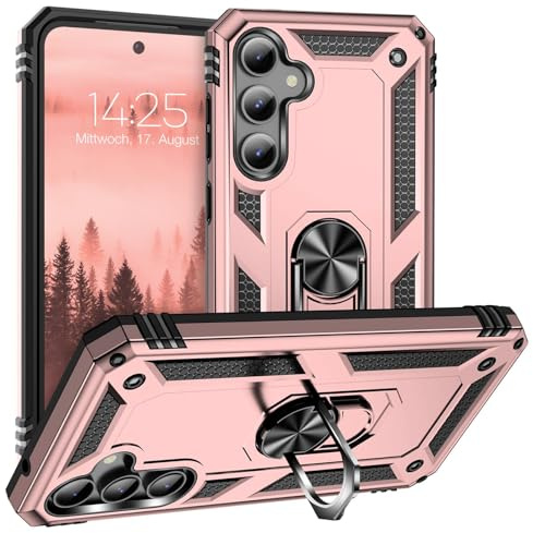 LBH Outdoor Hülle für Samsung Galaxy S23 FE Armor Militär Stoßfest Handyhülle 360 Grad Metal Ring Halter Ständer Schutzhülle für Handyhalterung Auto Magnet Rosegold
