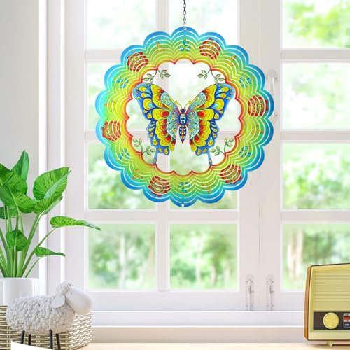 Fuikupe 3D Edelstahl Windspiel 30cm/11.8inch Schmetterling Kinetic Windspiel Dekor Garten Draußen Dekorationen für Wohnzimmer Fenster Korridor Yard