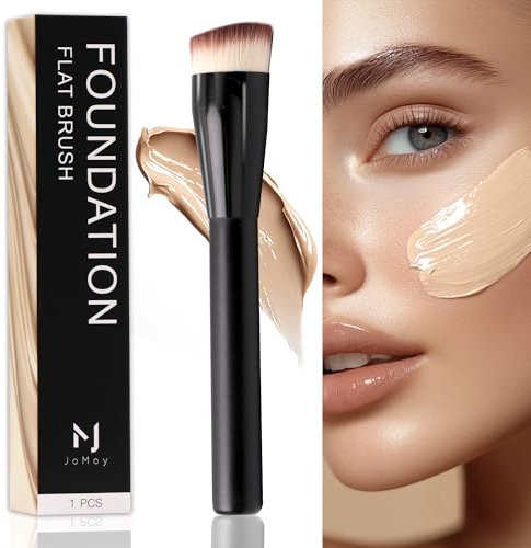JoMay Flat Top Kabuki Foundation Brush, Angled Makeup Brush for Liquid Foundation, Dense Soft Vegan Bristles, Streak-Free Full Coverage Blending Brush for Beginners & Daily Makeup, 1 PCS