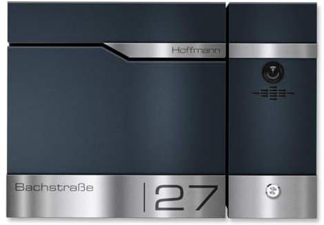 Metzler Briefkasten mit Video Türsprechanlage VDM10 2.0 und Zeitungsfach in Anthrazit RAL7016-2-Draht - Edelstahlleisten personalisiert mit individueller Lasergravur, Videosprechanlage Rechts