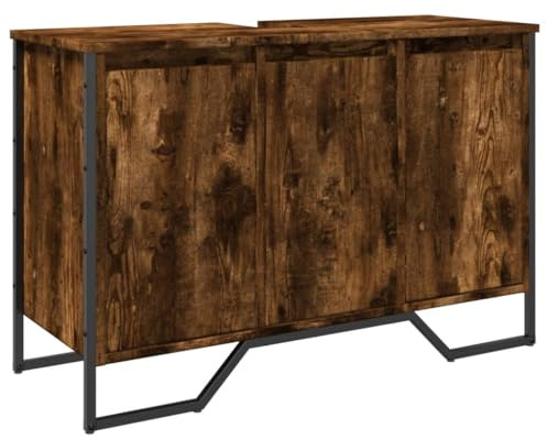 vidaXL Bathroom Sink Cabinet Storage Vanity Unit - Smoked Oak Engineered Wood, 91 x 35 x 60 cm, Ample Storage, Wall Attachment Included, Moisture, Assembly Required