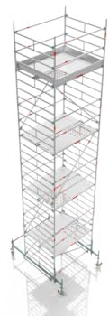 Rollgerüst 1,80 m x 1,50 m • Arbeitshöhe 9,55 m ✓ Fahrgerüst ✓ TÜV Zertifiziert ✓ belastbar 200kg/m² ✓ Arbeitsgerüst • Alugerüst • Fahrbare Arbeitsbühne ✓