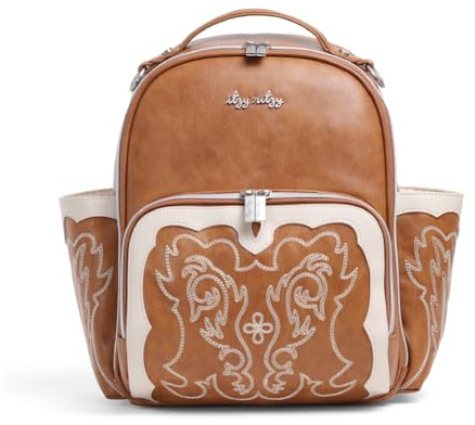 Itzy Ritzy Mini Diaper Bag Backpack – Chic, Compact Mini Plus Backpack with Changing Pad, 10 Pockets (6 Internal, 4 External), Grab-Top Handle & Rubber Feet (Saddle)