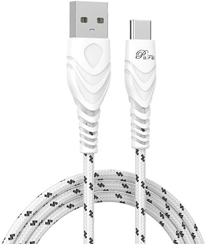 PIXFAB USB C Fast Charging Cable for Motorola Moto G85 / G55 / G35 / E14 / G04 / G54, [Type C] Fast Charging [Strong] Cable [Nylon Braided], USB A – Type C Phone Charger Cable Lead [3 Metre] - White