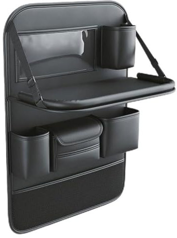 LAFENI Auto Organizer für VW Touran II I (Type 5T 1T GP2), Wasserdicht Autositzschoner Rückenlehnenschutz mit Faltbar Tisch Rücksitz Aufbewahrungstasche Zubehör,A/Black