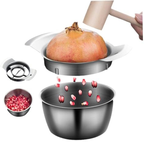 Granatapfelschäler-Werkzeug, Edelstahl-Granatapfel-Deseeder mit Schüssel und Holzhammer Granataderat Sämamer-Granatapfel-Samenentferner für Heimküche