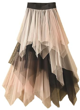 Gonna lunga da donna in tulle, sottogonna a vita alta, linea ad A, lunghezza al ginocchio, elegante, per feste, carnevale, feste, Colore: rosa., S