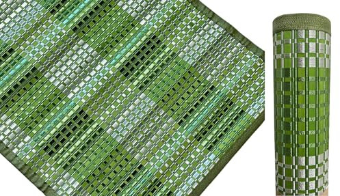 Teppich aus geflochtenem Bambus, 100 % natürlich, geometrisches Design, dekorativ, für Zuhause, Bad, Küche, Flur, Rückseite, rutschfest, Teppich 140 x 52 cm, farbige Bambus-Teppiche (grün)
