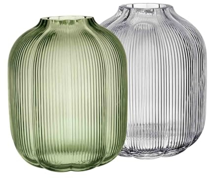 Villeroy & Boch Fleur Vasen-Set 2-teilig, 19 cm, Spülmaschinenfest, Tischvasen Handgefertigte und Mundgeblasene Glasvasen, Blumiges Design, Klare und Farbige Blumenvasen, Glas, Clear/Vert