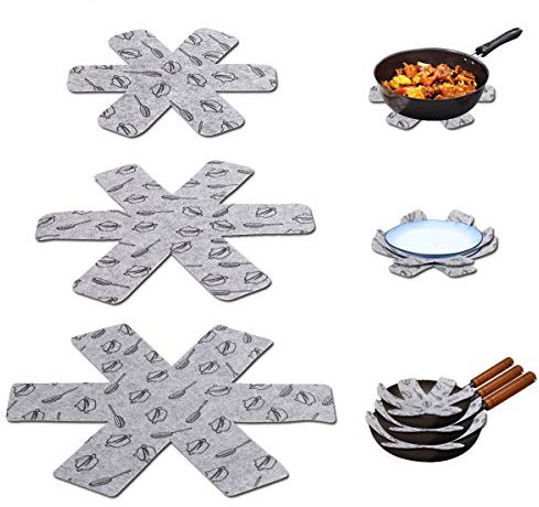 SKYYUE Pfannenschoner 9 Stück Topfschoner Stapelschutz Filz mit 3 Größen, Pfannenschutz Filzunterlage Topfschutz Anti-Rutsch für Pfannen, Töpfe und Schüsseln um Kratzer zu Vermeiden (Grau)