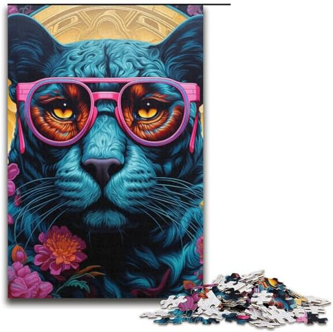 Puzzle 1000 Teile für Erwachsene, bunter Leopard, anspruchsvolles, schwieriges Puzzle, perfekte Dekoration für Teenager ab 14 Jahren, Größe 38 x 26 cm
