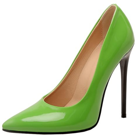 MISSUIT Damen Stiletto Pumps Lack Spitze High Heels 12cm Absatz(Grün,44)