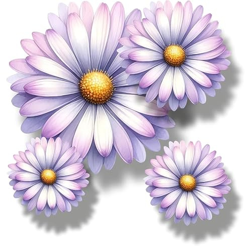 9 adesivi in vinile a forma di margherita lilla, segni di copertura, resistenti alle intemperie e vivaci, multiuso, ideali per telefono, tazze, piastrelle, WC, auto, laptop, vetro, parete e tutti i