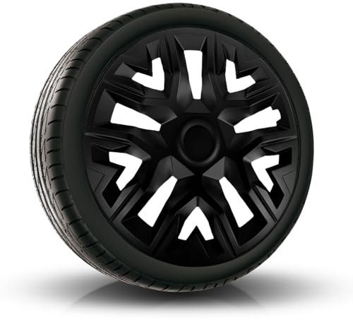Radkappen 14 15 16 Zoll Radzierblenden – Matt Schwarz – Sport Design – 4X Auto Radzierkappen Universal für Stahlfelgen (15 Zoll)
